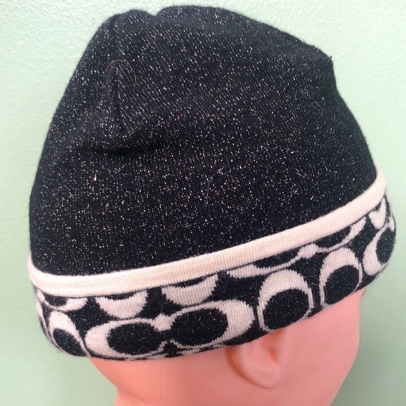 Coach Black & Silver Wool Blend Beanie Hat OS main image 6